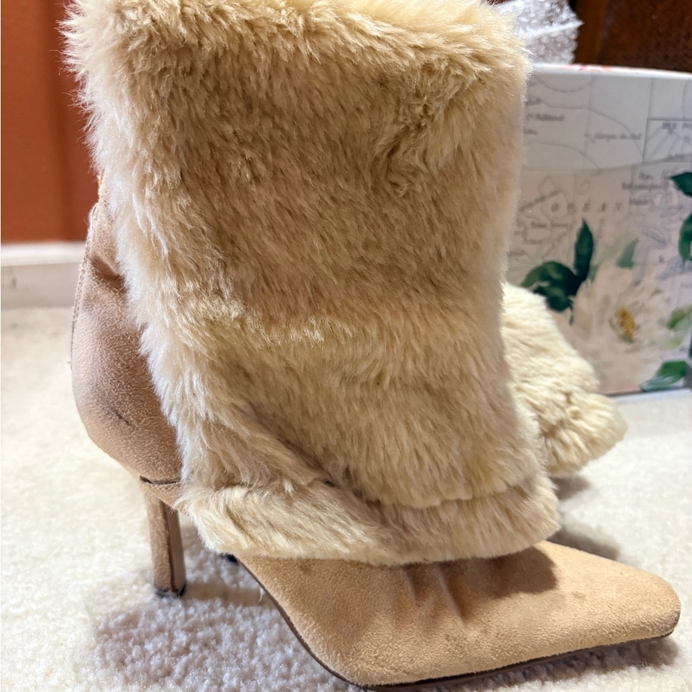 Faux Fur Tan Ankle Boots
